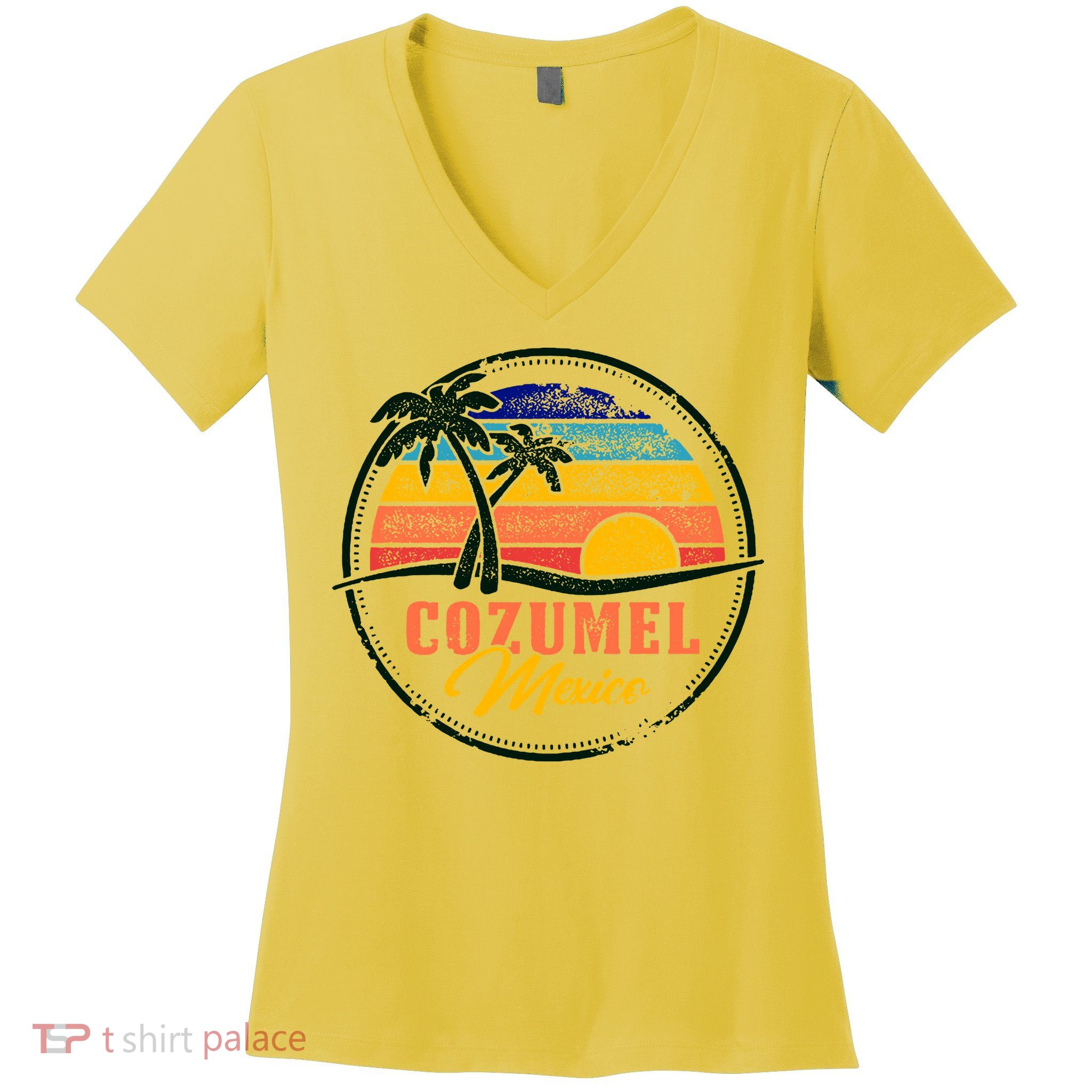 Cozumel Retro Sunset Women's V-Neck T-Shirt