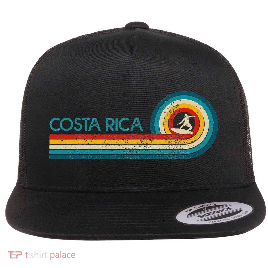 Costa Rica Surf Vintage Beach Surfer Surfing Flatbill Hat