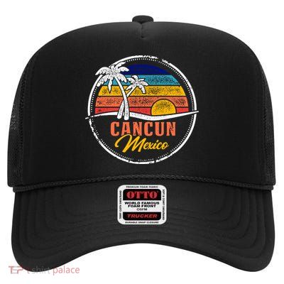 Cancun Retro Sunset High Crown Mesh Back Trucker Hat
