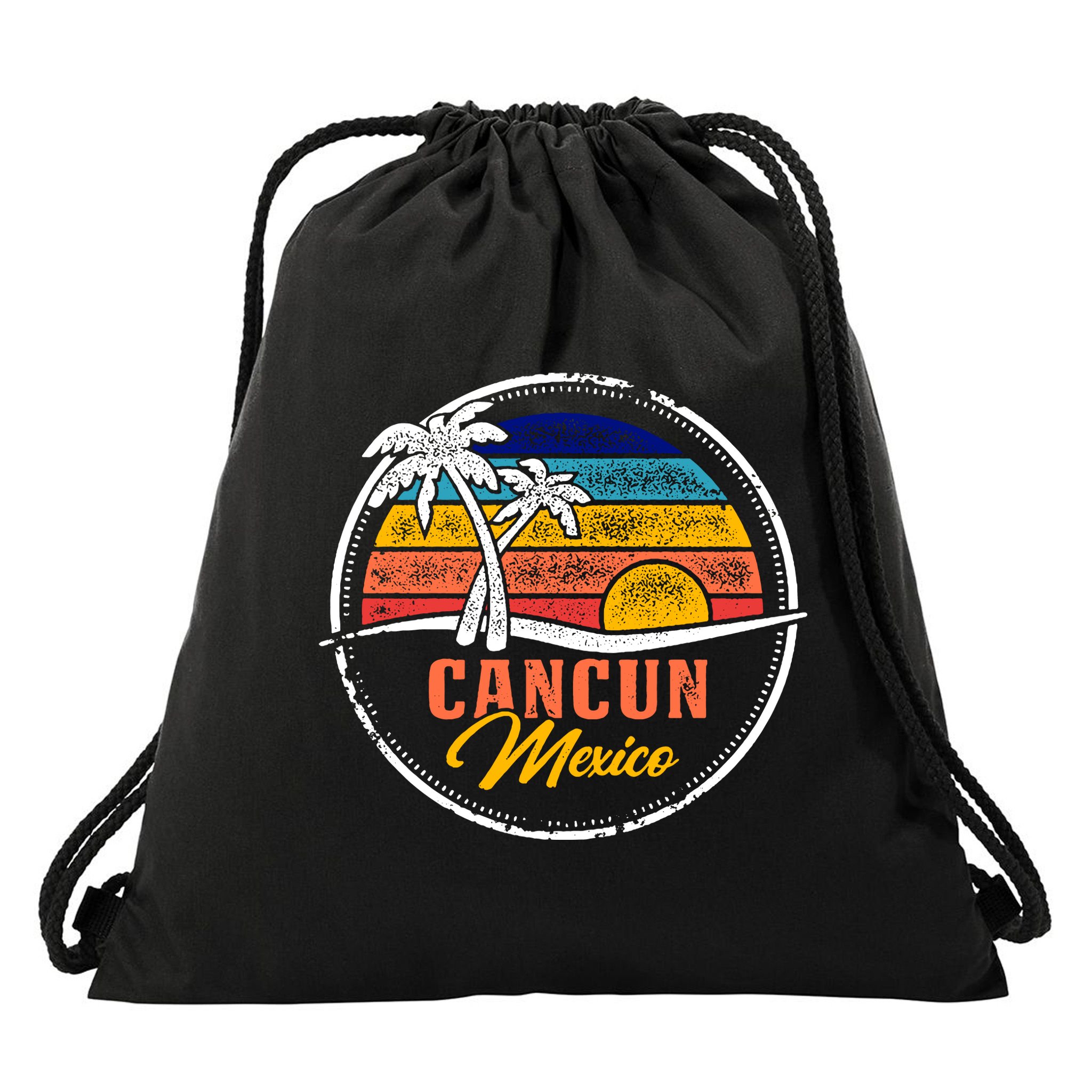 Cancun Retro Sunset Drawstring Bag