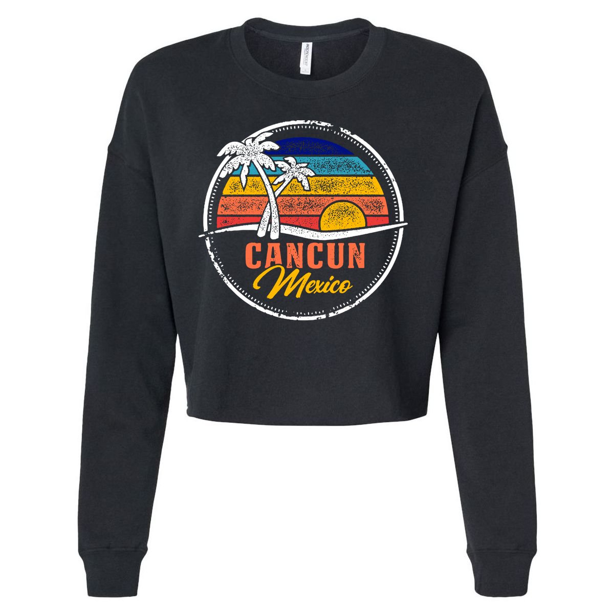 Cancun Retro Sunset Cropped Pullover Crew