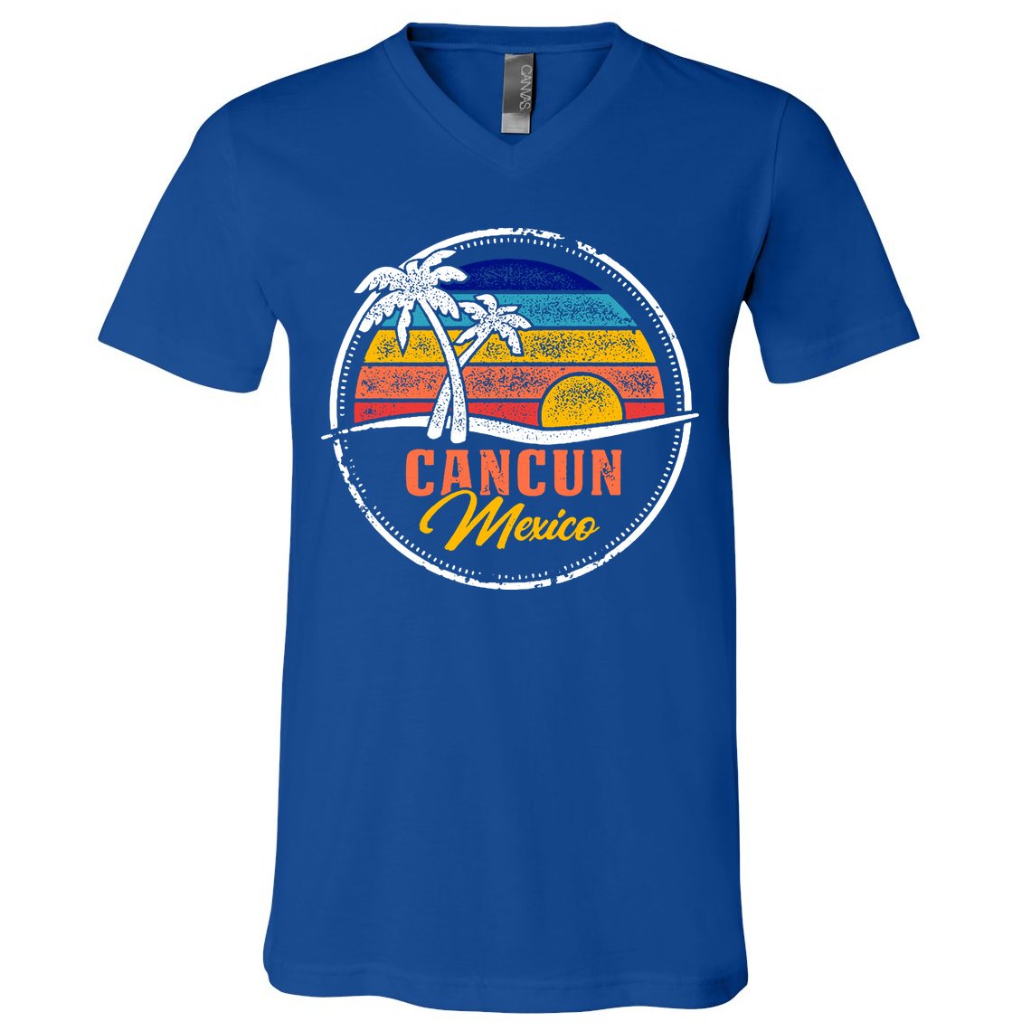 Cancun Retro Sunset V-Neck T-Shirt