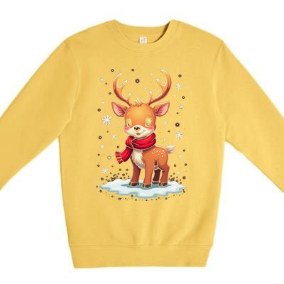 Cute Reindeer Santa Women Christmas 2024 Xmas Premium Crewneck Sweatshirt