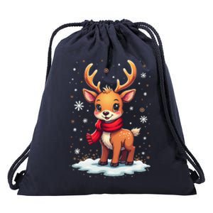 Cute Reindeer Santa Women Christmas 2024 Xmas Drawstring Bag