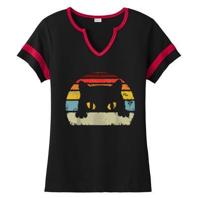 Cat Retro Style Black Kitty Cats Lover Gift Ladies Halftime Notch Neck Tee