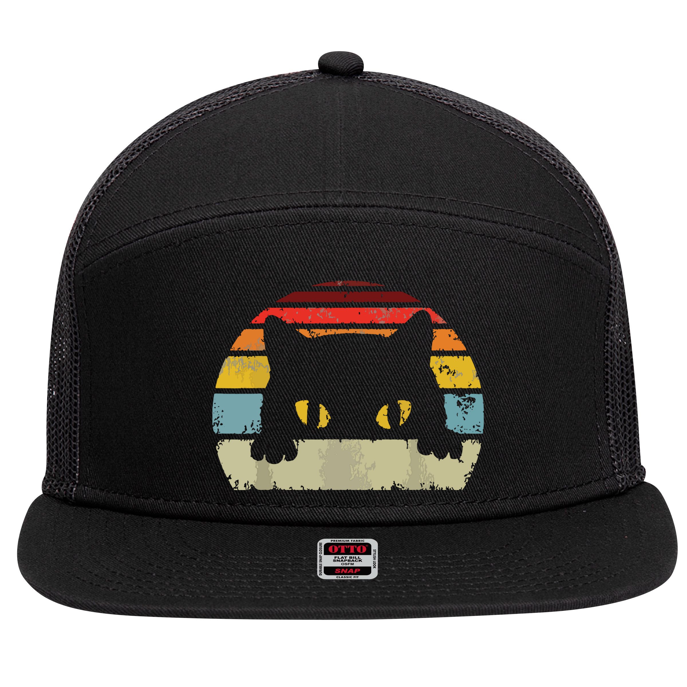 Cat Retro Style Black Kitty Cats Lover Gift 7 Panel Mesh Trucker Snapback Hat