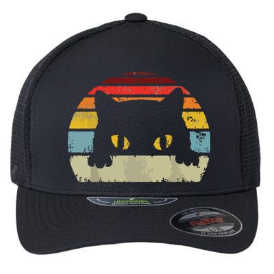 Cat Retro Style Black Kitty Cats Lover Gift Flexfit Unipanel Trucker Cap