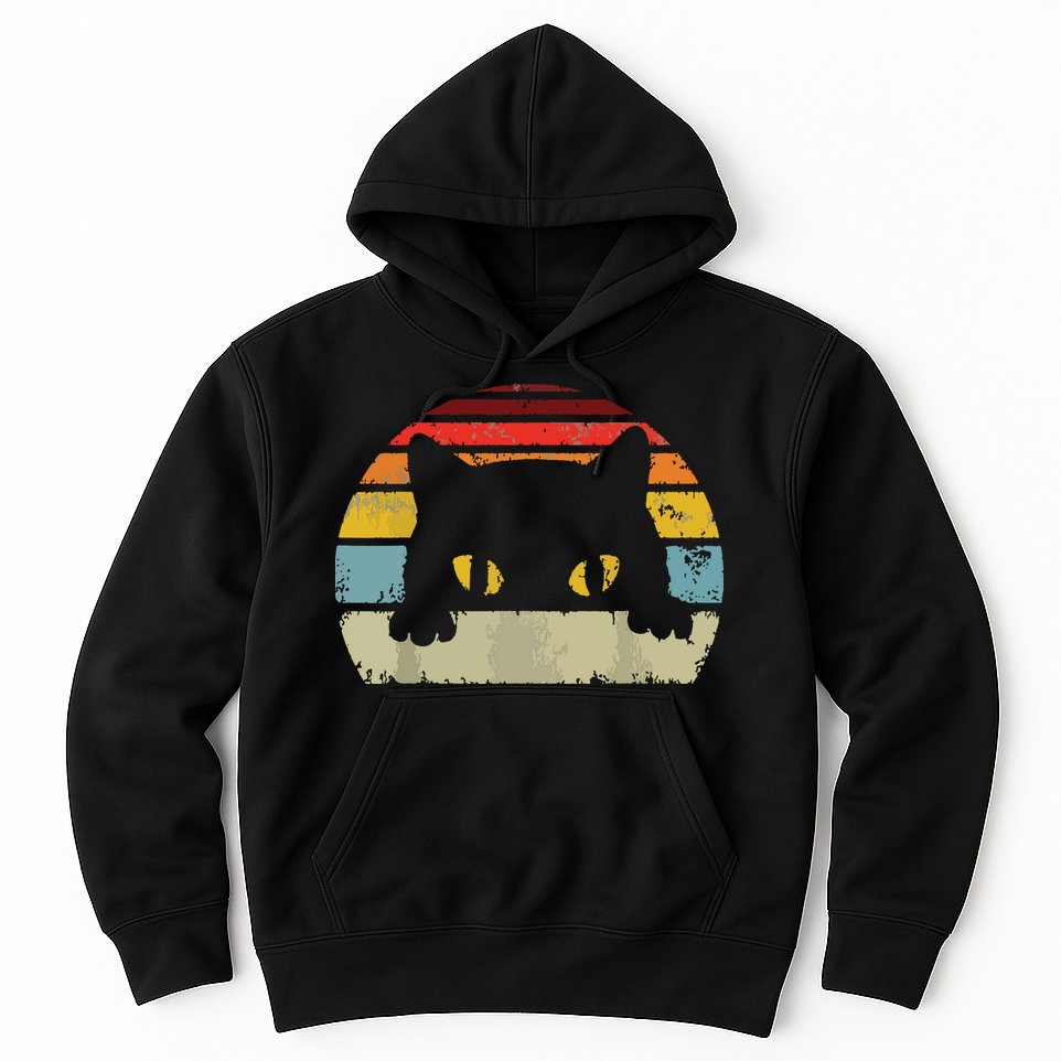 Cat Retro Style Black Kitty Cats Lover Gift Hoodie