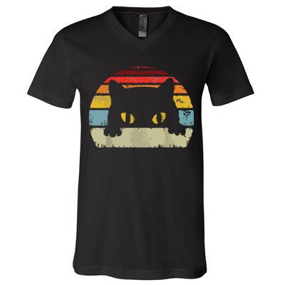 Cat Retro Style Black Kitty Cats Lover Gift V-Neck T-Shirt