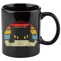 Cat Retro Style Black Kitty Cats Lover Gift 11oz C Handle Ceramic Mug