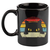 Cat Retro Style Black Kitty Cats Lover Gift 11oz C Handle Ceramic Mug