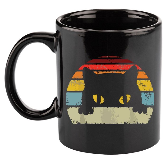 Cat Retro Style Black Kitty Cats Lover Gift 11oz C Handle Ceramic Mug