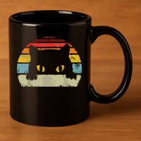 Cat Retro Style Black Kitty Cats Lover Gift 11oz C Handle Ceramic Mug