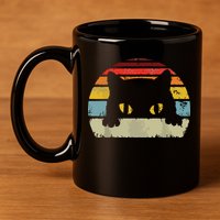 Cat Retro Style Black Kitty Cats Lover Gift 11oz C Handle Ceramic Mug