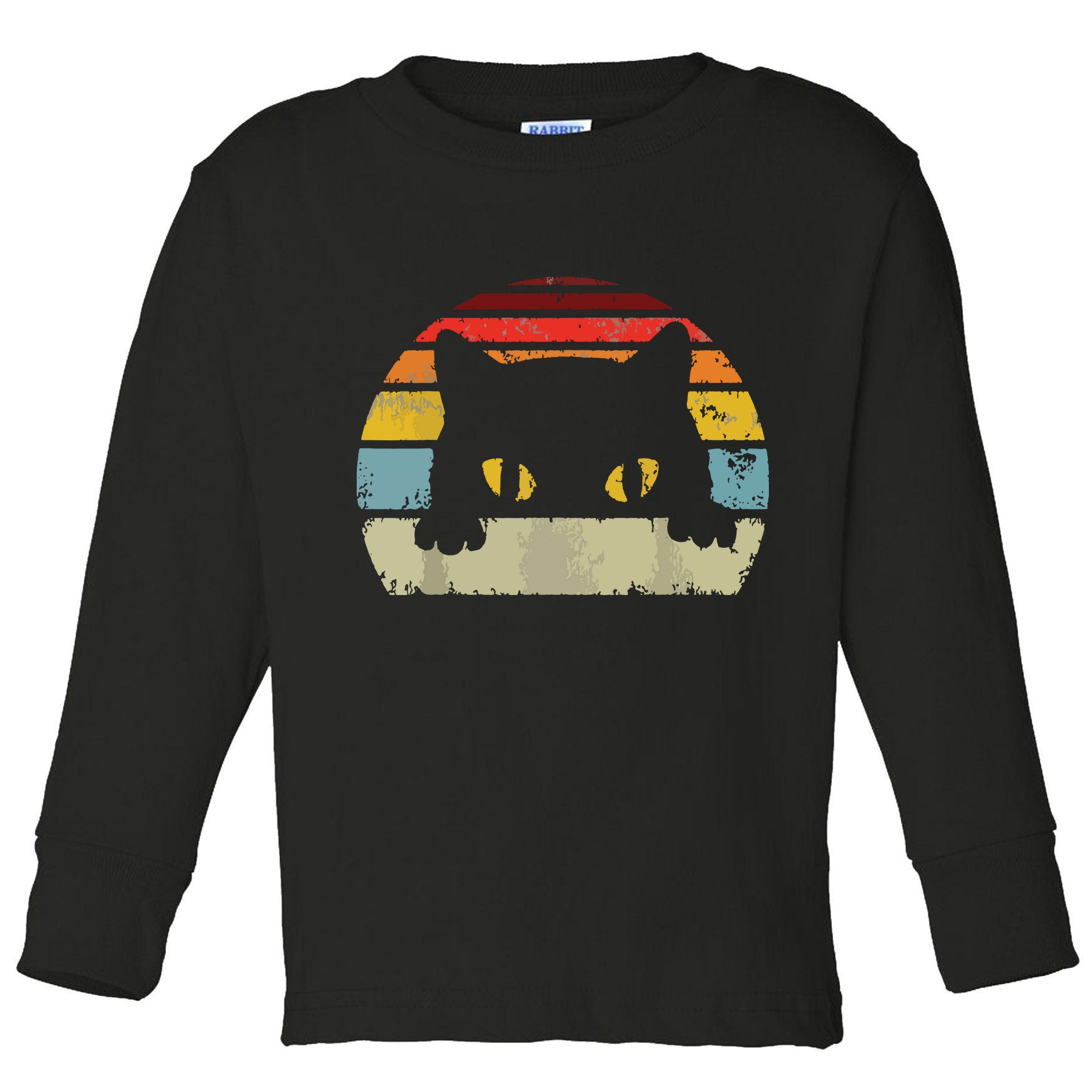 Cat Retro Style Black Kitty Cats Lover Gift Toddler Long Sleeve Shirt