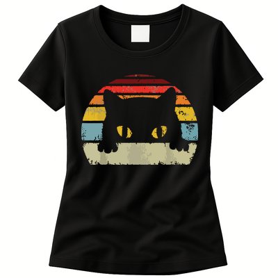 Cat Retro Style Black Kitty Cats Lover Gift Womens T-Shirt