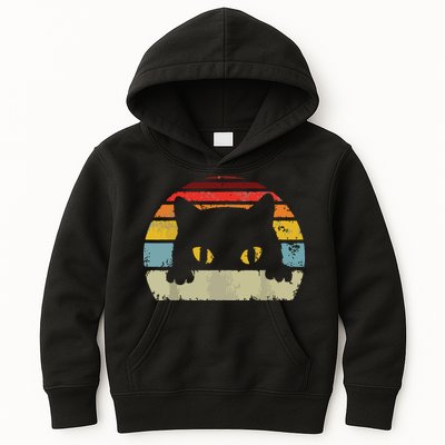 Cat Retro Style Black Kitty Cats Lover Gift Kids Hoodie