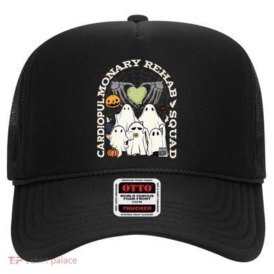 Cardiopulmonary Rehab Squad Halloween Ghost Spooky Nurse High Crown Mesh Back Trucker Hat