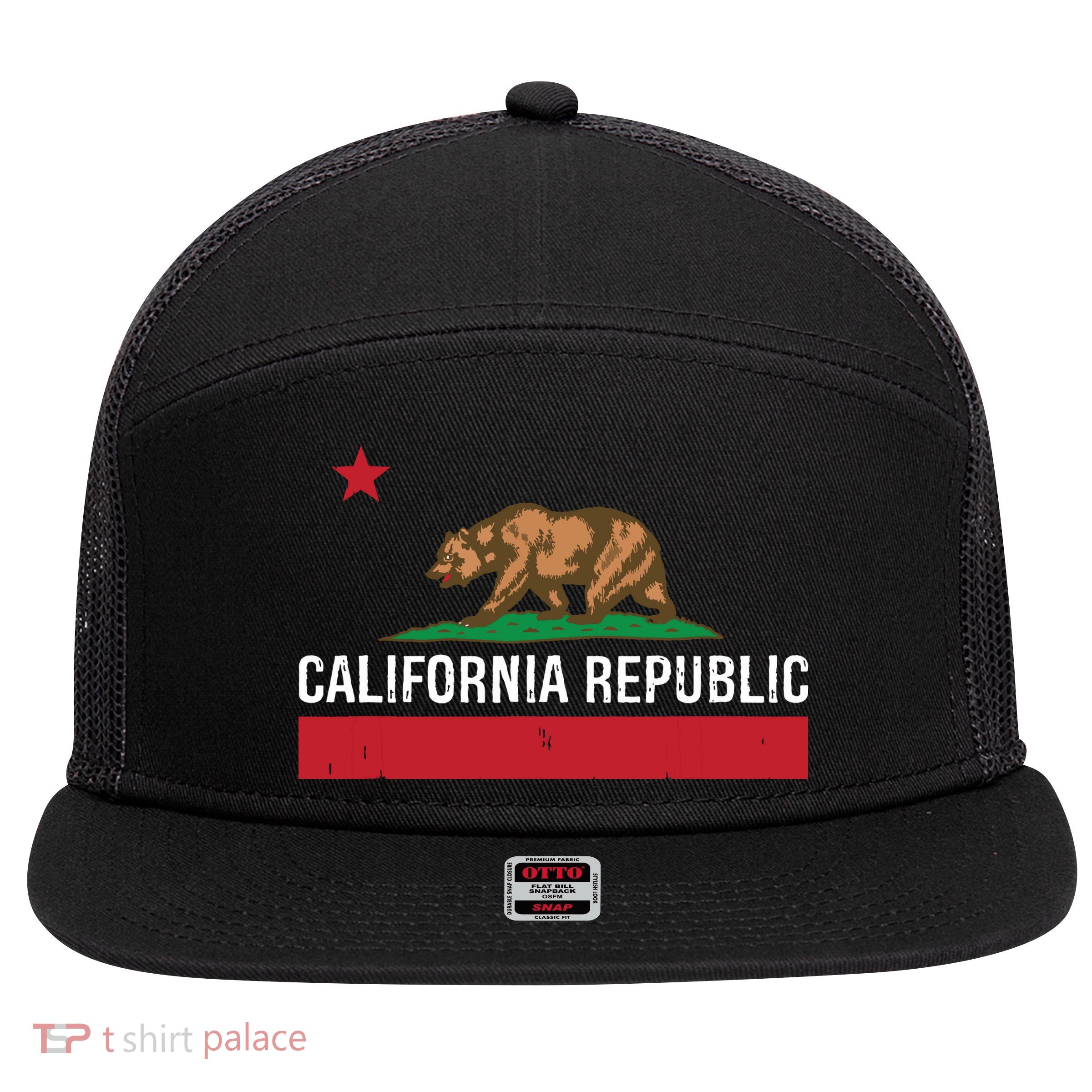 California Republic State Flag 7 Panel Mesh Trucker Snapback Hat