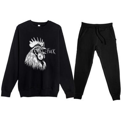 Chicken Rooster Saying Fuck Funny Premium Crewneck Sweatsuit Set