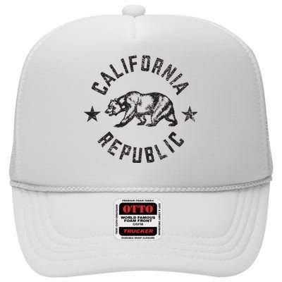 California Republic State Flag Grizzly Bear High Crown Mesh Back Trucker Hat