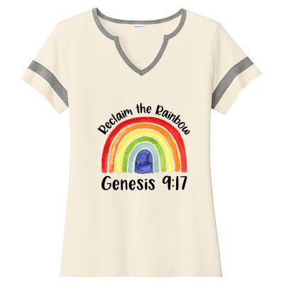 Christian Reclaim The Rainbow Jesus Lover Proverb Tee Ladies Halftime Notch Neck Tee