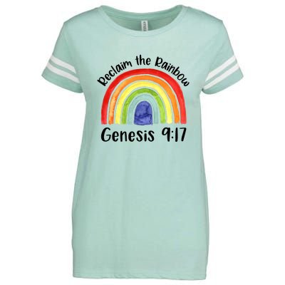 Christian Reclaim The Rainbow Jesus Lover Proverb Tee Enza Ladies Jersey Football T-Shirt