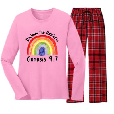 Christian Reclaim The Rainbow Jesus Lover Proverb Tee Women's Long Sleeve Flannel Pajama Set 