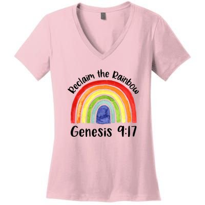 Christian Reclaim The Rainbow Jesus Lover Proverb Tee Women's V-Neck T-Shirt