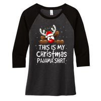 Cute Reindeer This Is My Christmas Pajamas Shirt Boy Girl Women's Tri-Blend 3/4-Sleeve Raglan Shirt