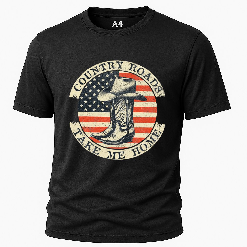 Country Roads Take Me Home Cowboy Western Virginia Retro Cooling Performance Crew T-Shirt