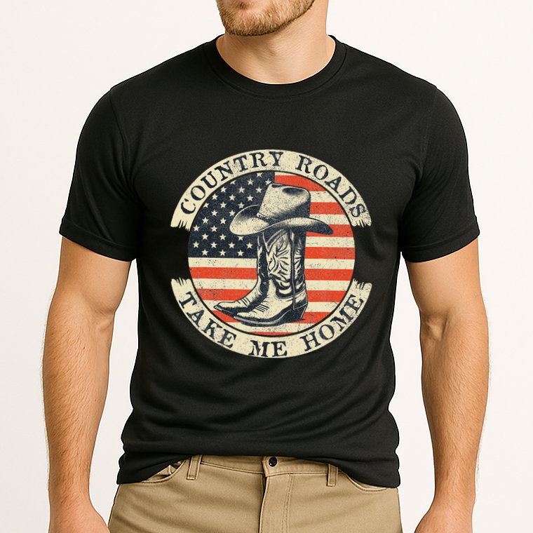 Country Roads Take Me Home Cowboy Western Virginia Retro Cooling Performance Crew T-Shirt