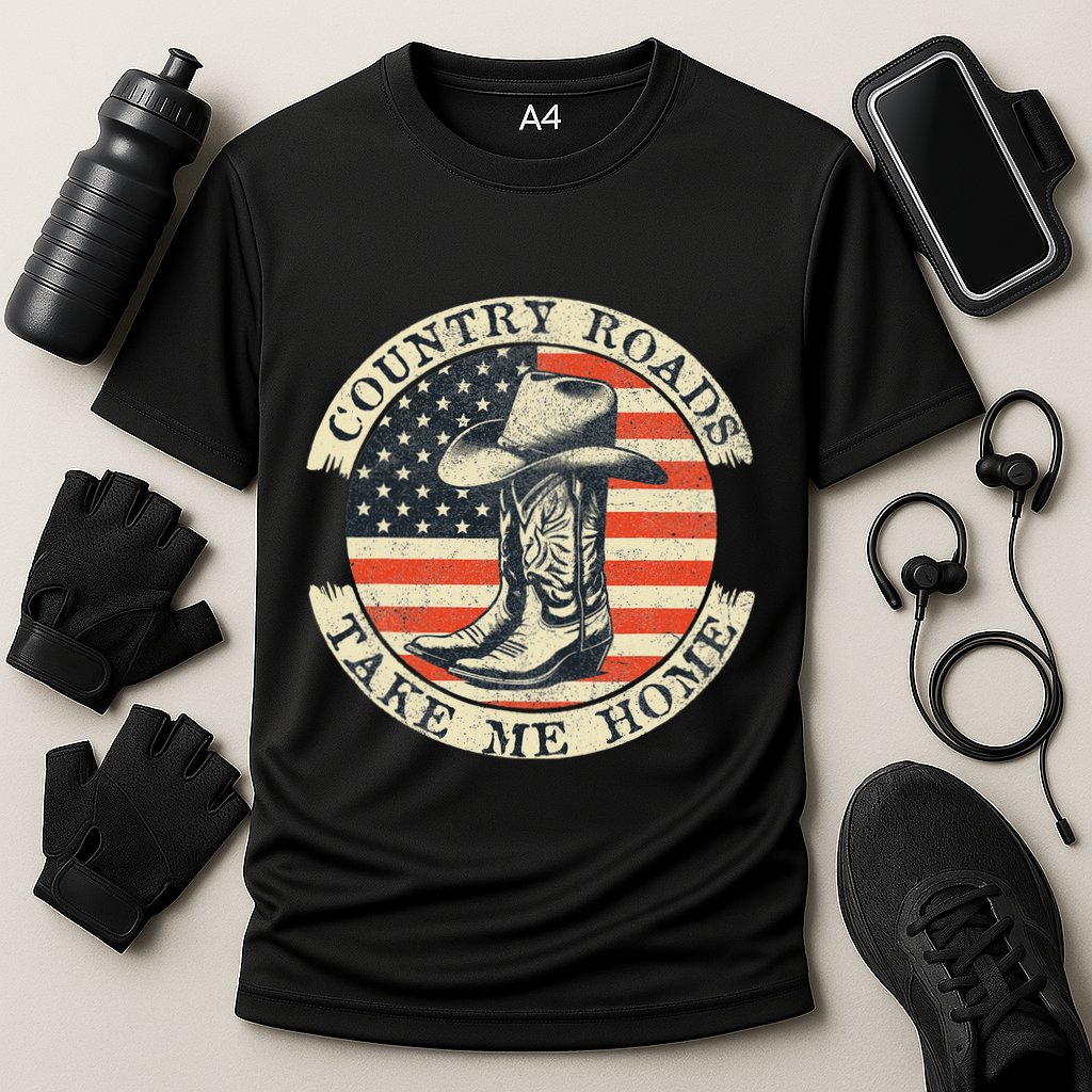Country Roads Take Me Home Cowboy Western Virginia Retro Cooling Performance Crew T-Shirt