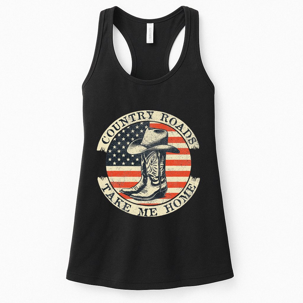 Country Roads Take Me Home Cowboy Western Virginia Retro Womens Tank Top