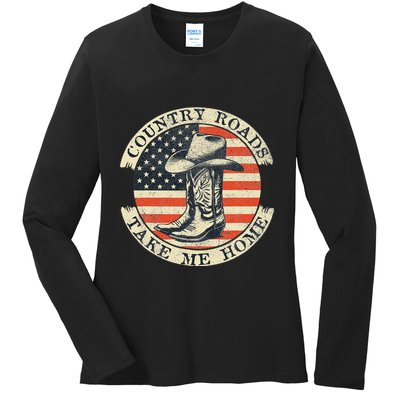 Country Roads Take Me Home Cowboy Western Virginia Retro Ladies Long Sleeve Shirt