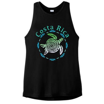 Costa Rica Tee Vintage Tribal Turtle Ladies PosiCharge Tri-Blend Wicking Tank