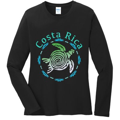 Costa Rica Tee Vintage Tribal Turtle Ladies Long Sleeve Shirt