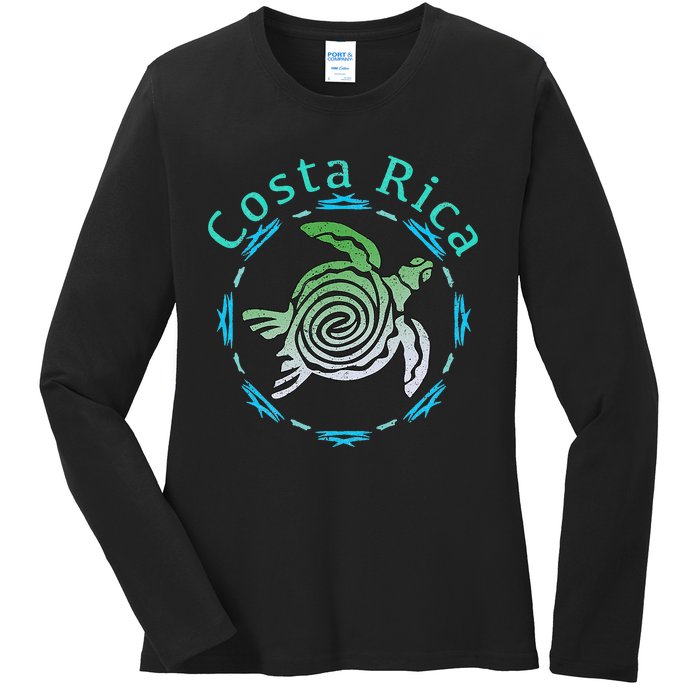 Costa Rica Tee Vintage Tribal Turtle Ladies Long Sleeve Shirt