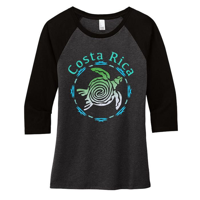 Costa Rica Tee Vintage Tribal Turtle Women's Tri-Blend 3/4-Sleeve Raglan Shirt