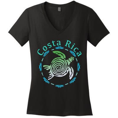 Costa Rica Tee Vintage Tribal Turtle Women's V-Neck T-Shirt