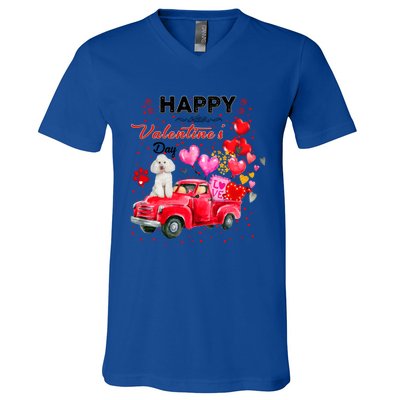 Cute Red Truck Poodle Valentines Day Costume Gift V-Neck T-Shirt