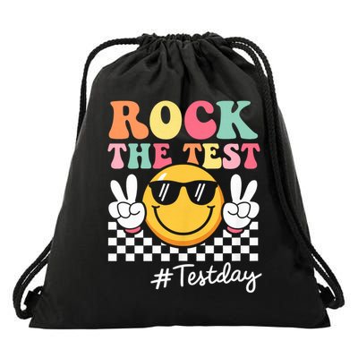 Cute Rock The Test Retro Smile Teach.er  Testing Test Day Drawstring Bag