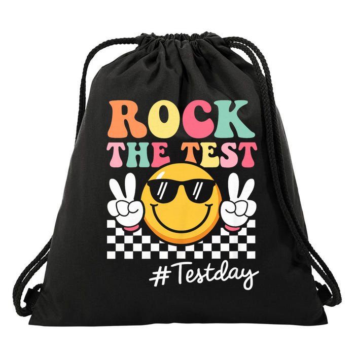 Cute Rock The Test Retro Smile Teach.er  Testing Test Day Drawstring Bag