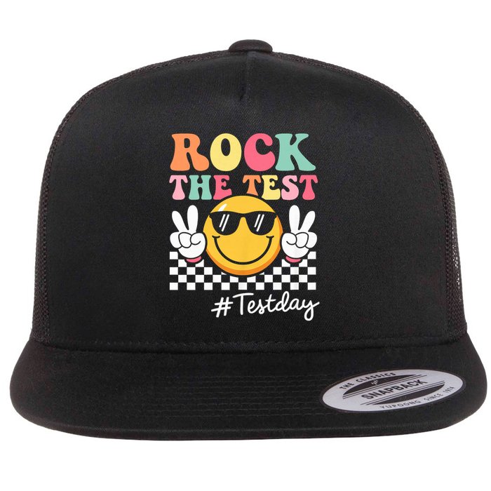 Cute Rock The Test Retro Smile Teach.er  Testing Test Day Flat Bill Trucker Hat