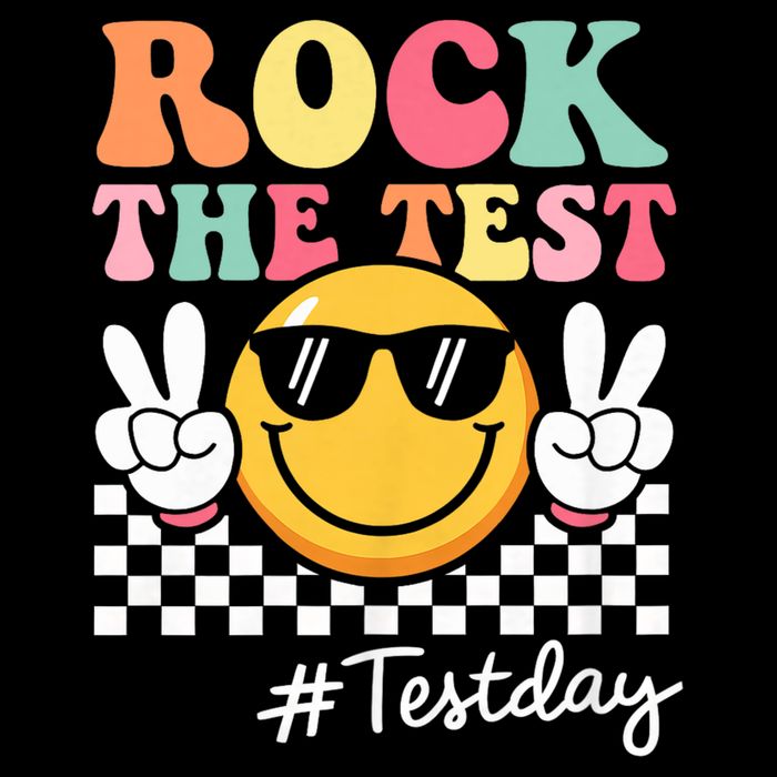 Cute Rock The Test Retro Smile Teach.er  Testing Test Day Flat Bill Trucker Hat