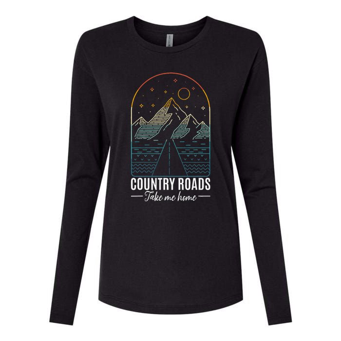 Country Roads Take Me Home Country Roads Retro Country Womens Cotton Relaxed Long Sleeve T-Shirt