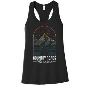 Country Roads Take Me Home Country Roads Retro Country Women's Racerback Tank