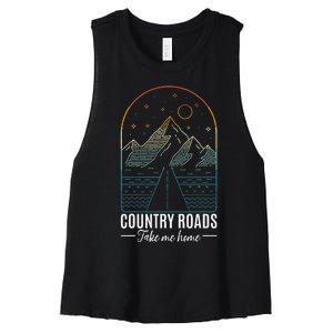 Country Roads Take Me Home Country Roads Retro Country Women's Racerback Cropped Tank