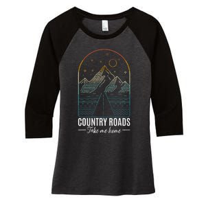 Country Roads Take Me Home Country Roads Retro Country Women's Tri-Blend 3/4-Sleeve Raglan Shirt