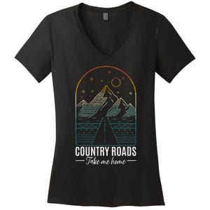 Country Roads Take Me Home Country Roads Retro Country Women's V-Neck T-Shirt